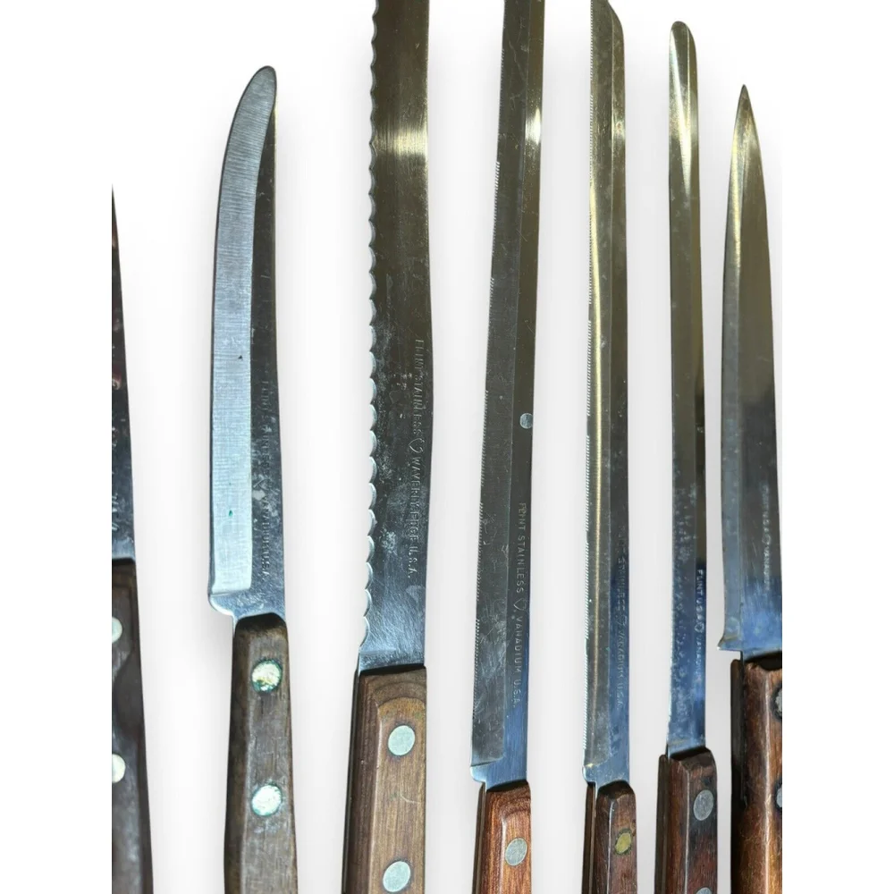 VTG Assorted Flint Arrowhead Knifes Lot of 8 Vanadium USA Wood Handles Rare